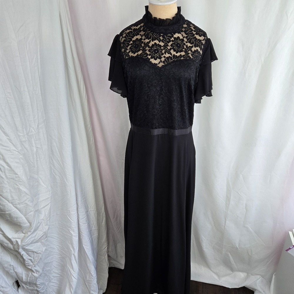 Whimsigoth Womens Black Maxi Dress Size XL Lace Goth Victorian Costume